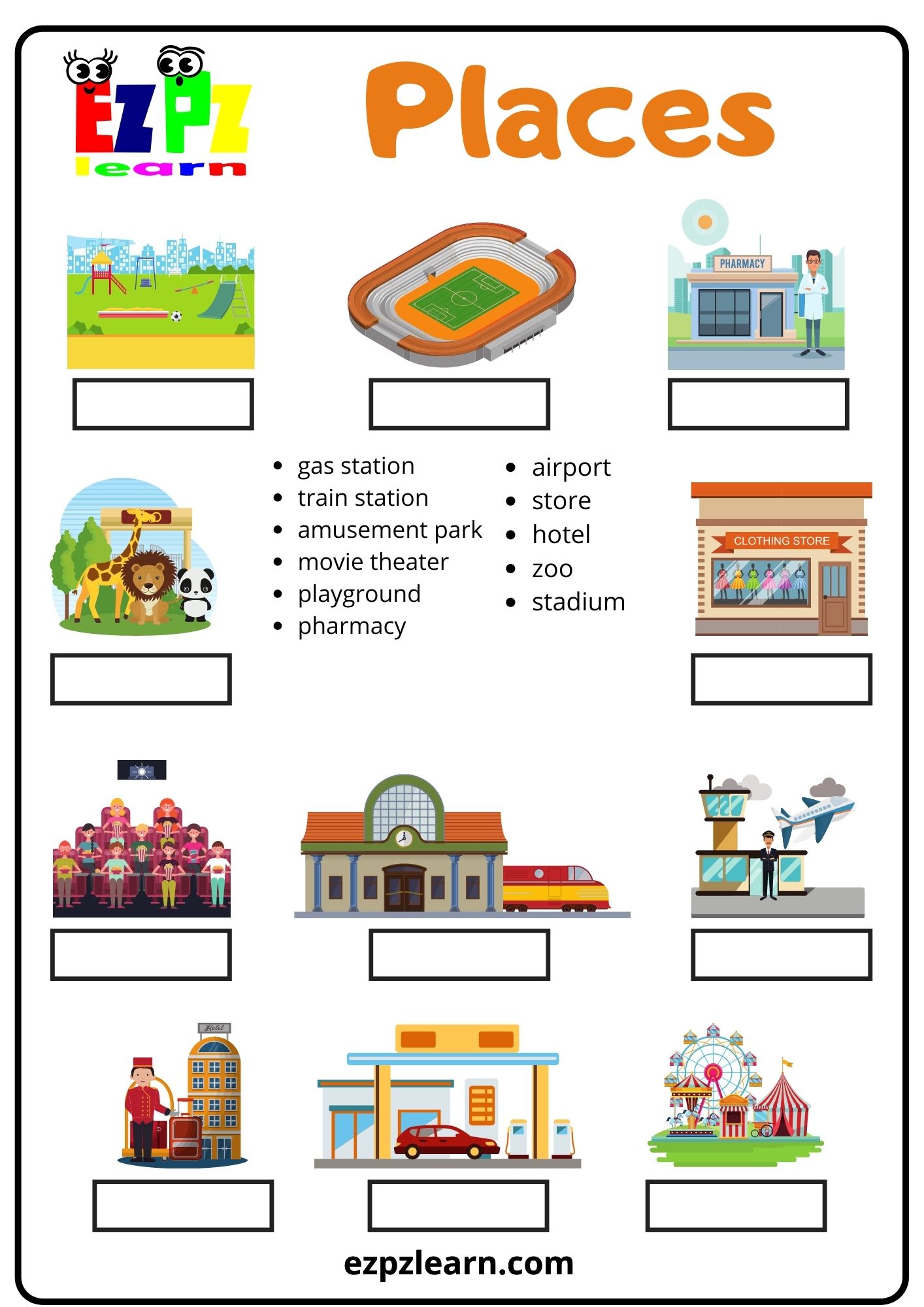 Places Set 2 Word Search Ezpzlearn